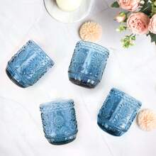 Set Of 4 Retro Sunflower Print Water Cups - 380ML, Blue - Blue - View 11