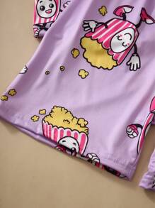 2pcs/Set Cartoon Print Kids Girls Pajama Set - Purple - View 7