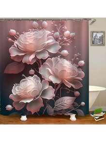 1 Peça/4 Peças Conjunto de Cortina de Chuveiro Floral Colorida com Tapete Antiderrapante, Tampa, Tapete de Banho e 12 Ganchos de Plástico - Lavável na Máquina, Decoração de Banheiro à Prova d'Água em Poliéster com Ilhós no Top - Conjunto de Acessórios de Banho com Tema Natural para Todas as Estações Volta às Aulas