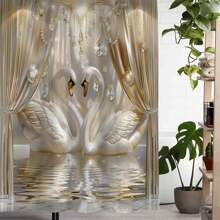 1pc Printed Shower Curtain, Waterproof Shower Curtain With 12 Plastic Hooks, Machine Washable Bathroom Divider Bathtub Curtain, Bathroom Decorative Window Curtain Bathroom Accessories