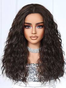 20英寸高品质舒适透气蓬松长卷发假发，深棕色耐热合成纤维假发，中长款蓬松卷发假发，适合女性，可用于度假、旅行、家庭聚会、角色扮演、音乐节和日常佩戴。