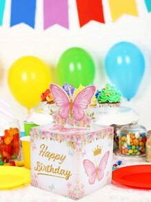 1Set Pink Butterfly Birthday Money Box For Cash Gift Pull, Surprise Money Gift Boxes With Pull Out Happy Birthday Day Card And 30Pcs Transparent Bags, Fun Way To Give Money Gift For Your Loved Ones, Birthday Party Decoration Gift, Surprise Box