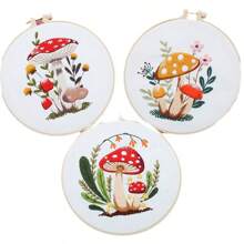 1 PC English Embroidery DIY Kit Bright Mushroom Hand Embroidery Material Package + 20cm Embroidery Bandage - Multicolor - View 1