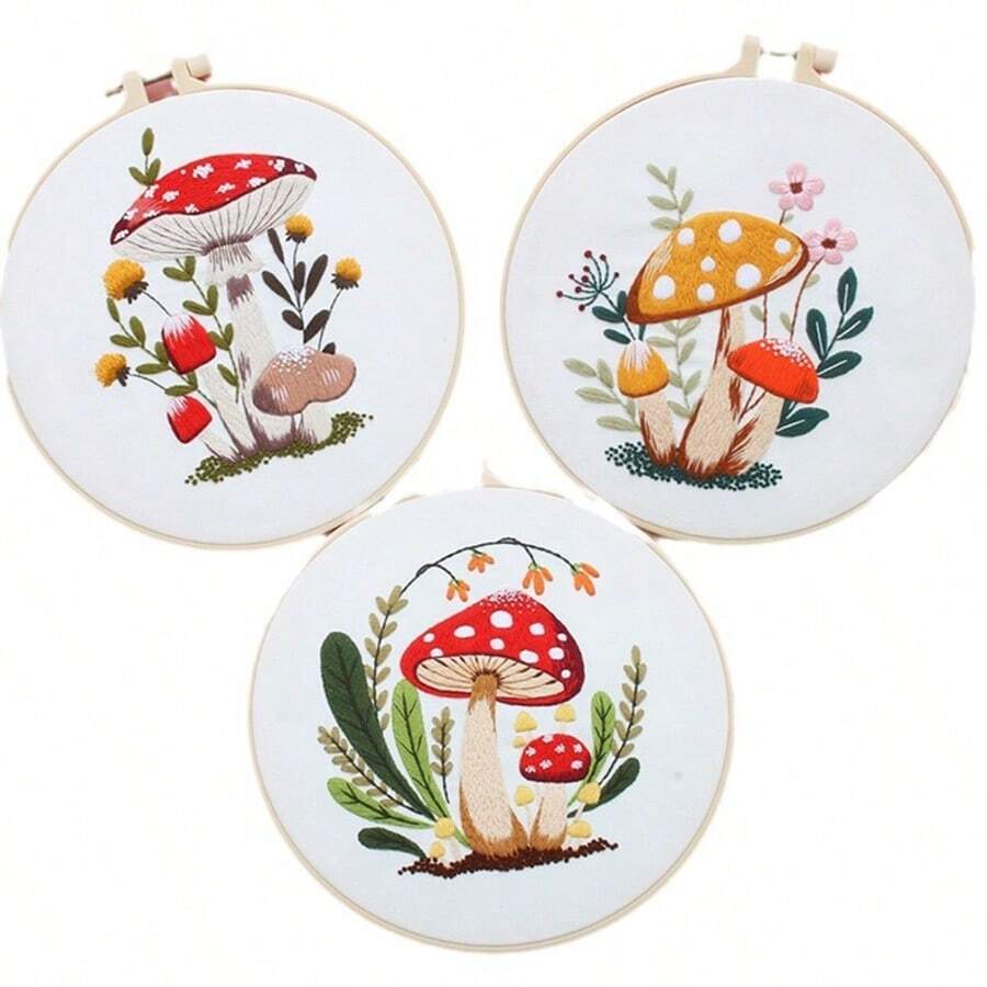 1 PC English Embroidery DIY Kit Bright Mushroom Hand Embroidery Material Package + 20cm Embroidery Bandage - Multicolor - View 1