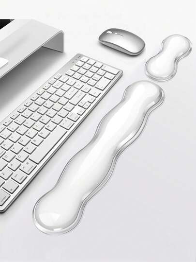 1 Set Crystal Clear Wave Shape Wrist Rest Pad For Mouse Pad, Keyboard Palm Rest, Wrist Support Cushion - Cool & Comfortable