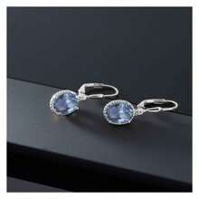 925 Sterling Silver 9X7MM Oval Gemstone Birthstone Leverback Drop Dangle Earrings For Women-WCZ