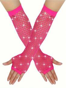D EXCEED 1Pair Sparkling Rhinestone Fishnet Gloves For Women - Long Mesh Party Gloves With Crystal Embellishments, Gothic Nightclub Gloves For Halloween Cosplay Clubbing Wedding Accessories (Adjustable Wrist) - Lace Gloves - View 19