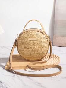 2 pezzi Borsa a spalla rotonda intrecciata in paglia per donna, borsa casual per la spiaggia d'estate, nuovo arrivo 2020