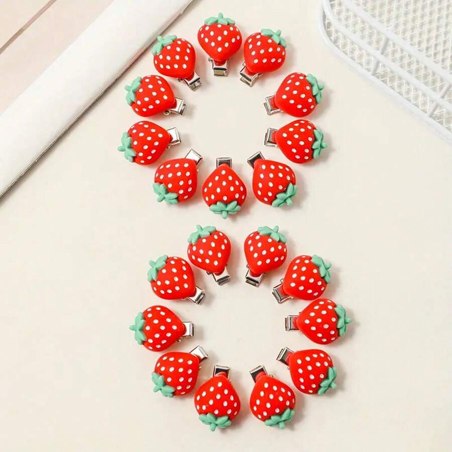 20pcs Cute Red Strawberry Hair Clips, Small Plastic Alligator Side Clip, Versatile Hair Accessories For Women, Spring/Summer