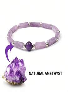 Natural Amethyst Square Beads Elastic Bracelet