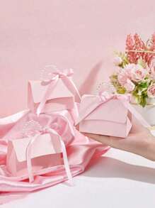 10pcs Faux Pearl Decorated Gift Bags, Simple Party Packaging Bags, Pearl Handle Decorated Paper Gift Boxes, Exquisite Pink Gift Packaging Boxes, Embossed Floral Boxes, Wedding Candy Bag Paper Boxes, Mini Packaging Bags, Suitable For Wedding Gift Decoration, Mother's Day Gift Packaging, Bridal Shower Gift Packaging - Multicolor - View 8