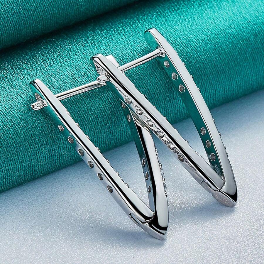 925 Silver Plated Clip Earrings For Women Wedding Party Fashion Charm Jewelry - Silver - View 1
