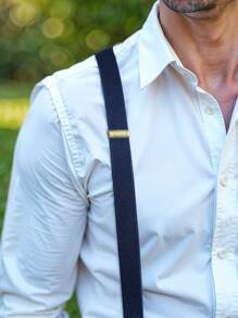 1pc Custom Name Suspenders For Men - Personalized Suspenders With Custom Letter & Name- Monogrammed Wedding Suspenders With Vintage Clips -Unique Gift For Husband, Boyfriend, Graduation Bridal Party (110cm/43.3") - Black/Beige/Taupe Italian Elastic Straps - Multicolor - View 4