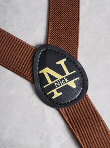 1pc Custom Name Suspenders For Men - Personalized Suspenders With Custom Letter & Name- Monogrammed Wedding Suspenders With Vintage Clips -Unique Gift For Husband, Boyfriend, Graduation Bridal Party (110cm/43.3") - Black/Beige/Taupe Italian Elastic Straps - Multicolor - View 5