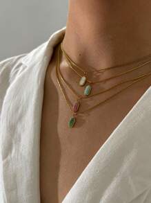 Monlansher 1 Pezzo Collana Donna In Acciaio Inossidabile Con Ciondolo In Pietra Lavorato A Mano, Di Moda, Minimalista, Versatile Per Uso Quotidiano