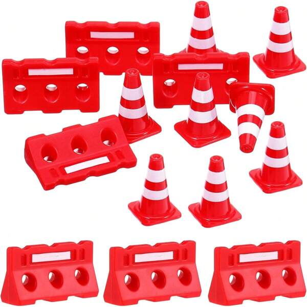 Mini Plastik Verkehrskegel und Absperrzäune Miniatur-Straßensperren-Modelle, Winziges Halteschild Spielset