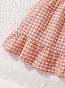 2pcs/Set Tween Girls Sweet Lace Camisole And Plaid Ruffle Hem Skirt Set, Suitable For Summer - Orange - View 7