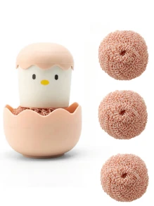 4pcs/2pcs/1pc Fiber Cleaning Balls, Kitchen Pot & Dish Scrubber, Non-Shed Fiber Cleaning Balls With Handle For Replacement, Cleaning Kitchen And Home Dishwashing Brush, Tableware Cleaning Brush