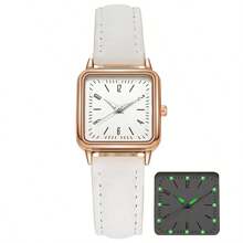 Square Ladies' Luminous Watch Simple & Delicate Women's Quartz Watch Women's Fashionable Simple Square Dial Wristwatch With Numerical Markers And Leather Strap Suitable For Daily Wear And Suitable For Birthday Gift, Anniversary Gift