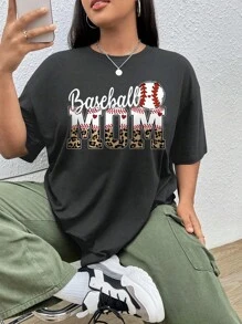 Oversized Style For Women, Baseball Mama Shirt, Baseball Mom Shirt, Sports Mom Shirt, Mothers Day Gift, Baseball Lover, Oversize Type Shirt For Women, Perfect For Holiday Parties Or Gift Giving, Soft And Comfortable - 深灰色 - 查看 2