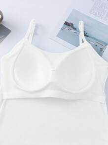 1pc Women Solid Color Ribbed Camisole With Chest Pads, Cropped Tank Top, Casual Undershirt, Workout