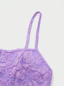 Floreya 夏季婚礼优雅纯色高品质优雅轻盈连衣裙，高腰修身细肩带中长连衣裙，紫色 - 紫色 - 查看 8