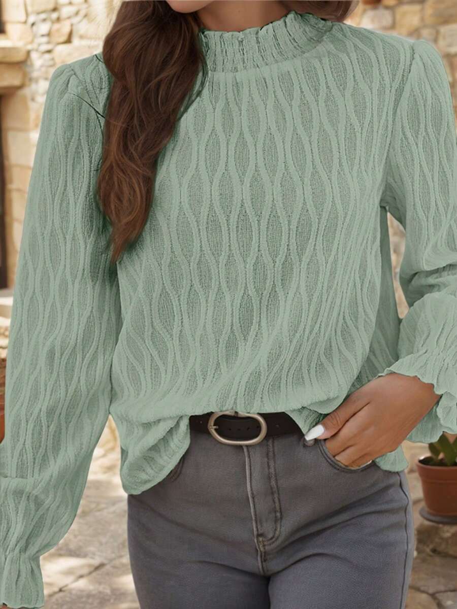 SANOPY Womens Blouses,Blouses For Women Dressy Casual,Blouses For Women Business Casual,Work Blouses For Women,Women's Turtleneck Puff Casual Long-Sleeved Shirt - 綠色 - 查看 1
