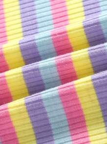 3 pezzi canottiere a costine jacquard a righe arcobaleno per ragazze, di moda e casual