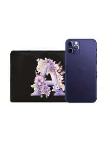 Polyester Zipper Makeup Bag With Flower And Butterfly Letter A-Z Pattern, Elegant Butterfly Design Cosmetic Bag, Coin Purse, Great Gift For Lover And Family, College Dorm Makeup Organizer, Storage Bag, Minimalist Toiletry Bag, Gift Bag, Snack Bag, Mother's Day Gift, Teacher Back To School Gift, Sister Gift, Best Gift For Mother, Birthday Gift - Black - View 10