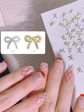 20 件 3D 金属法式合金小蝴蝶结简约风格金属金银小蝴蝶结美甲佩戴美甲配件，美甲饰物可爱蝴蝶结饰物，卡哇伊蝴蝶结美甲配件指甲宝石女士女孩美甲美甲用品指甲美甲宝石