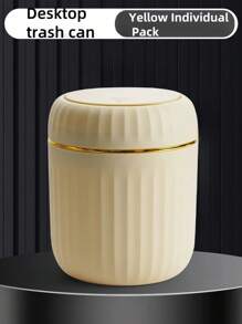 1PCOne-Piece Small Office Trash Can, Plastic Trash Can With Lid, 16.5cm High, Small Trash Can For Desktop And Coffee Area, White, Kitchen, Bathroom, Family, Household Items