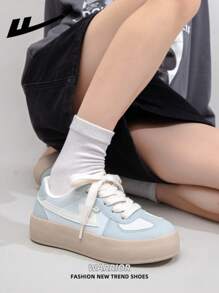 1 双 WARRIOR 女式系带设计运动鞋，低帮休闲鞋，户外平底鞋，夏季透气滑板鞋，时尚舒适帆布运动鞋，厚底帆布运动鞋，街头风格运动鞋，低帮软底运动鞋 - 藍色 - 查看 8