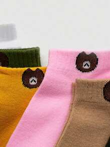 3/5/10 Cute Cartoon Bear Casual Low Rise Socks For Women - Random Color Pattern - Multicolor - View 3