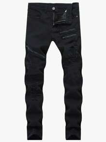 Toddler Boys' Solid Distressed Denim Jeans, Active & Breathable Comfortable Jeans, Suitable For Outdoor Activities