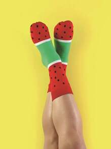 1/4 Pairs Assorted Men/Unisex Stylish Fruit & Ice Cream Printed Crew Socks (No Packaging) - Multicolor - View 5