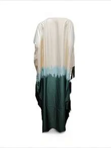 Bata larga bordada con borlas y degradado para mujer, adecuada para ocasiones formales, diseño de vestido árabe con detalle de borlas y color degradado - Verde militar - Ver 7