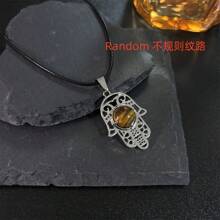 1pc Fashion Necklace With Natural Crystal, Rose Quartz And Tiger Eye Stone Palm Pendant, Suitable For Daily Wear