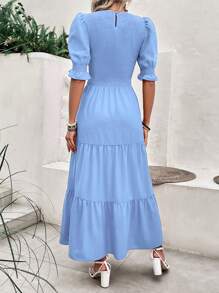 Women's Summer Dress Casual Crewneck Short Sleeve Smock Boho Flowy Dress Spring Summer Holiday Vacation Valentine Going Out Outfits - 淺藍色 - 查看 2