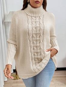 Plus Size Casual Loose Solid Turtleneck Knitted Sweater
