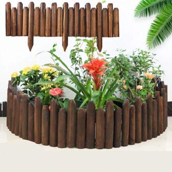 1pc-Wooden Garden Edge, High And Low Style, 3.9in/5.9in*47.2in Garden Fence Border, Flower Bed Ground Fence, Outdoor Outdoor Decorative Wooden Fence Guardrail