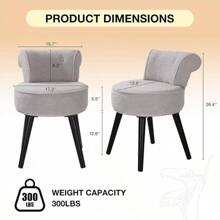 Sherpa Vanity Chair With Back For Bedroom - Tufted Upholstered Low Back Makeup Chair With Wooden Legs, Modern Elegant Dressing Table Stool For Dressing Room And Bathroom(White) ﻿