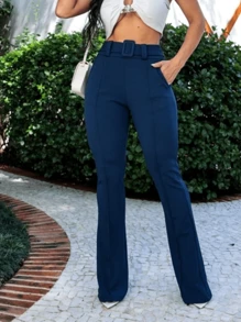 Women's Crepe Knit Flare Pants 2024 - Blue - View 1