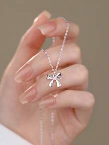 1st Elegante Dame Sieraden Strik Hanger Ketting, 925 Sterling Zilver, Veelzijdig, Sierlijk, Geschikt Voor Dagelijks Gebruik, Feesten En Verjaardagscadeaus