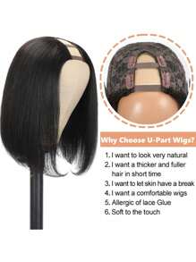 Silky Straight Glueless U Part Bob Wig, Remy Human Hair Bob Wig, Quick & Easy, 2 Minute U-Part Wig Install With Minimal Leave Out, No Sewing, Sleek Cut Straight Look, Glueless Full Head Clip In Half Wig - Natural Black - View 5