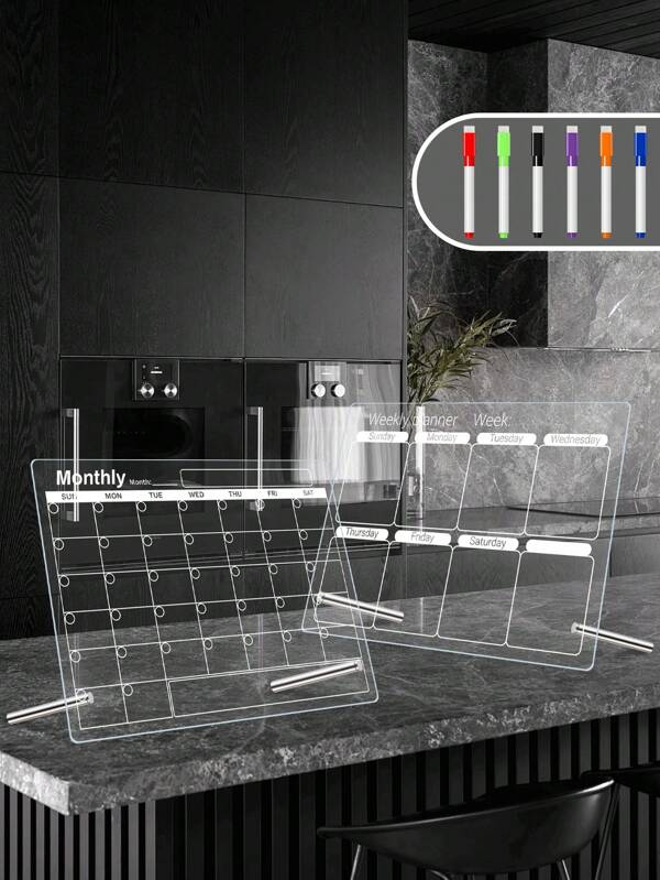 1 pièce Planificateur hebdomadaire/mensuel, tableau de planification de calendrier de cours de bureau, planificateur de bureau multifonctionnel en acrylique, tableau mémo effaçable transparent pour les notes et les rappels