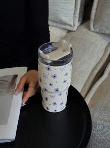 1pc 20oz (600ml) Stainless Steel Insulated Tumbler With Flower & Bow Pattern, Double Wall Vacuum Cup, Coffee Mug, Water Bottle, Suitable For Office, Home, Outdoor, School And Occasions Like Valentine's Day, Christmas, Ramadan, Mother's Day, Birthday Gift Back To School