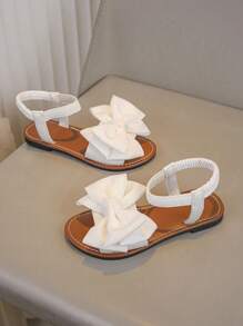 白色女童凉鞋一双，新款蝴蝶结公主鞋，松紧带设计，软底休闲沙滩鞋，夏季必备 - 白色 - 查看 2