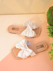 Sandalias planas de moda para niños, nuevas sandalias para niñas para primavera/verano, calzado casual con lazo para niños y niñas mayores para uso al aire libre, sandalias de playa con punta abierta para niñas pequeñas, pantuflas para estudiantes y niños pequeños - Beis - Ver 3