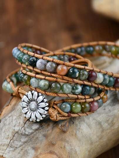 سوار إسورة بوهيمي ملف من حجر طبيعي أغات ، مجوهرات من أحجار شفائية طبيعية للرجال