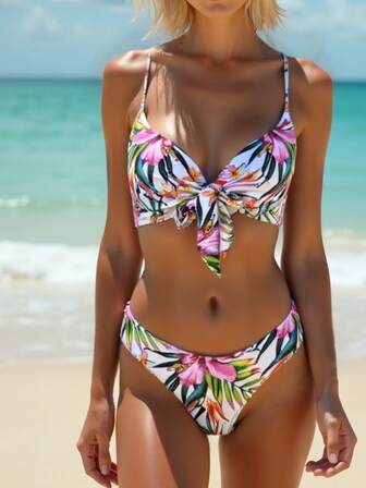 Women's Floral Print Two Pieces Stylish Sexy Summer Beach Resort Swimwear Set TOPS